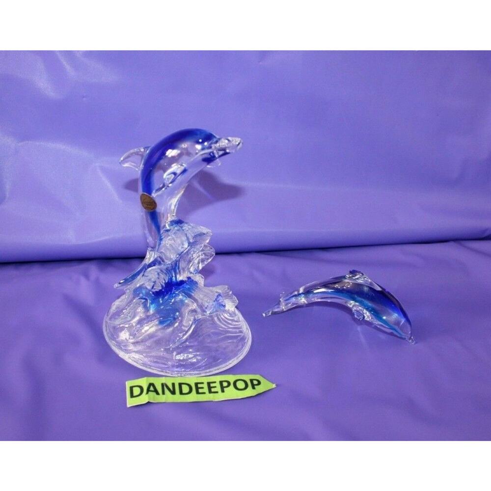 Cristal d'Arques Lead Crystal Dolphin On Wave Animal Figurine Decor W/ Smaller